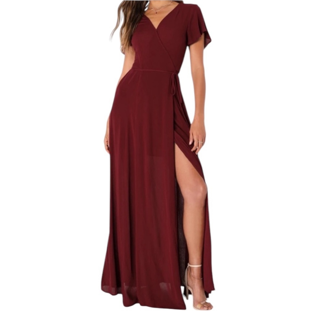 Lulus Heart of Marigold burgundy wrap maxi dress NWT